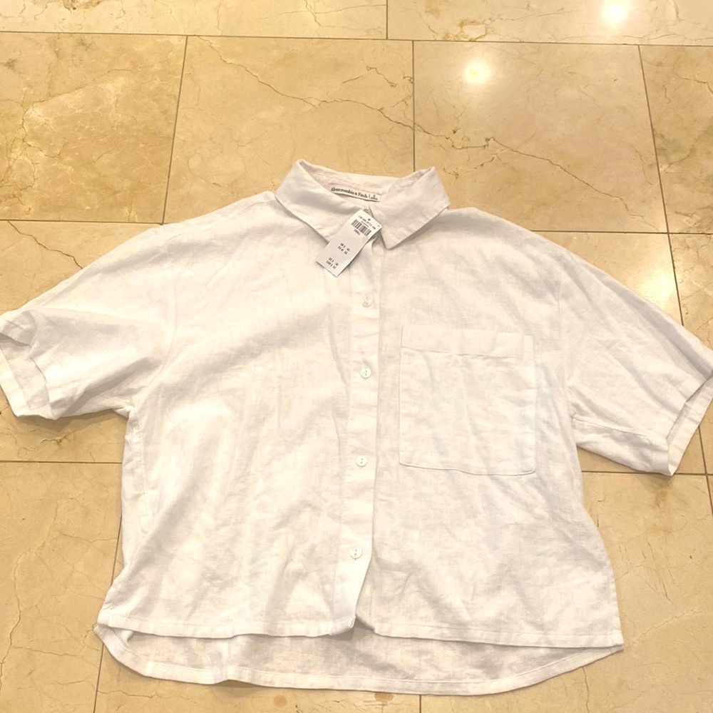 Abercrombie oversized white linen button down S